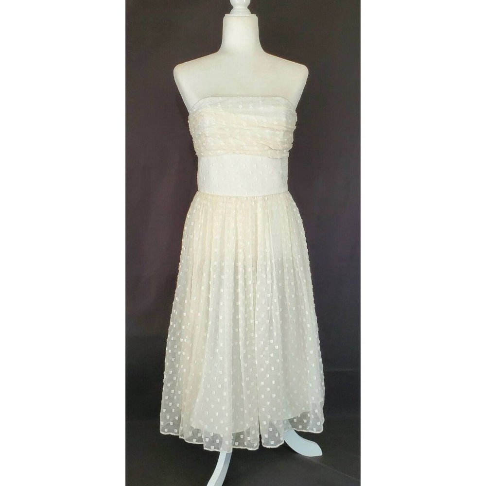 Helen Wang Off White Dress Formal Sheer Layered Silk Strapless Wedding NEW 6